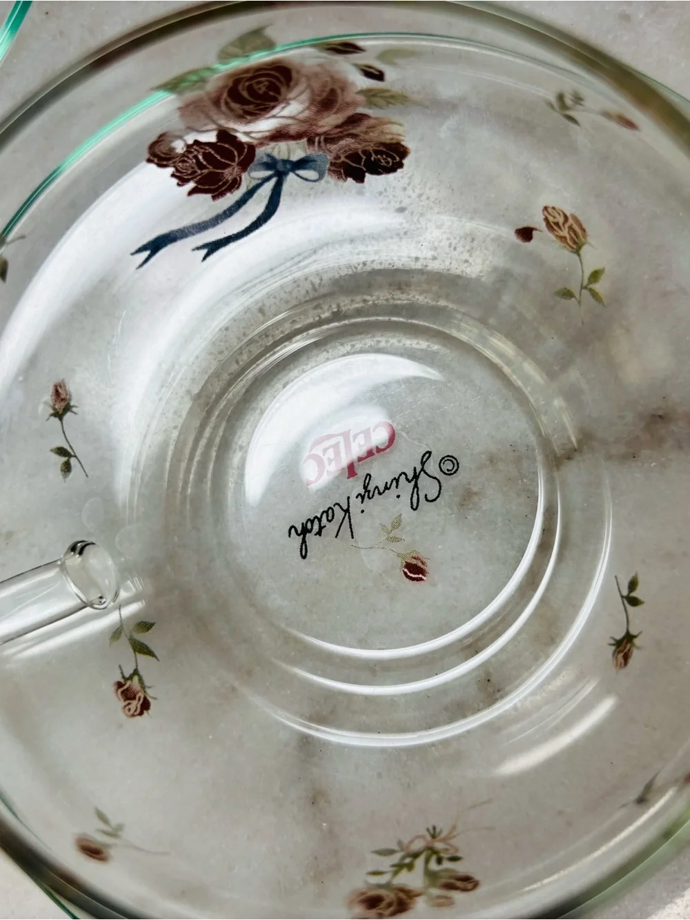 Made in Japan Clear Glass Teacup and Saucer Set with Red Rose Design